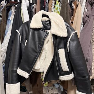 Noize Black and Cream Shearling Jacket